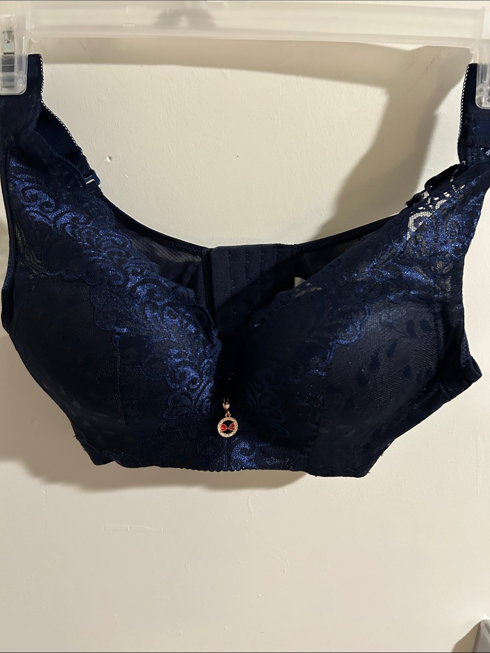 Navy Lace Full Coverage Bra with Charm